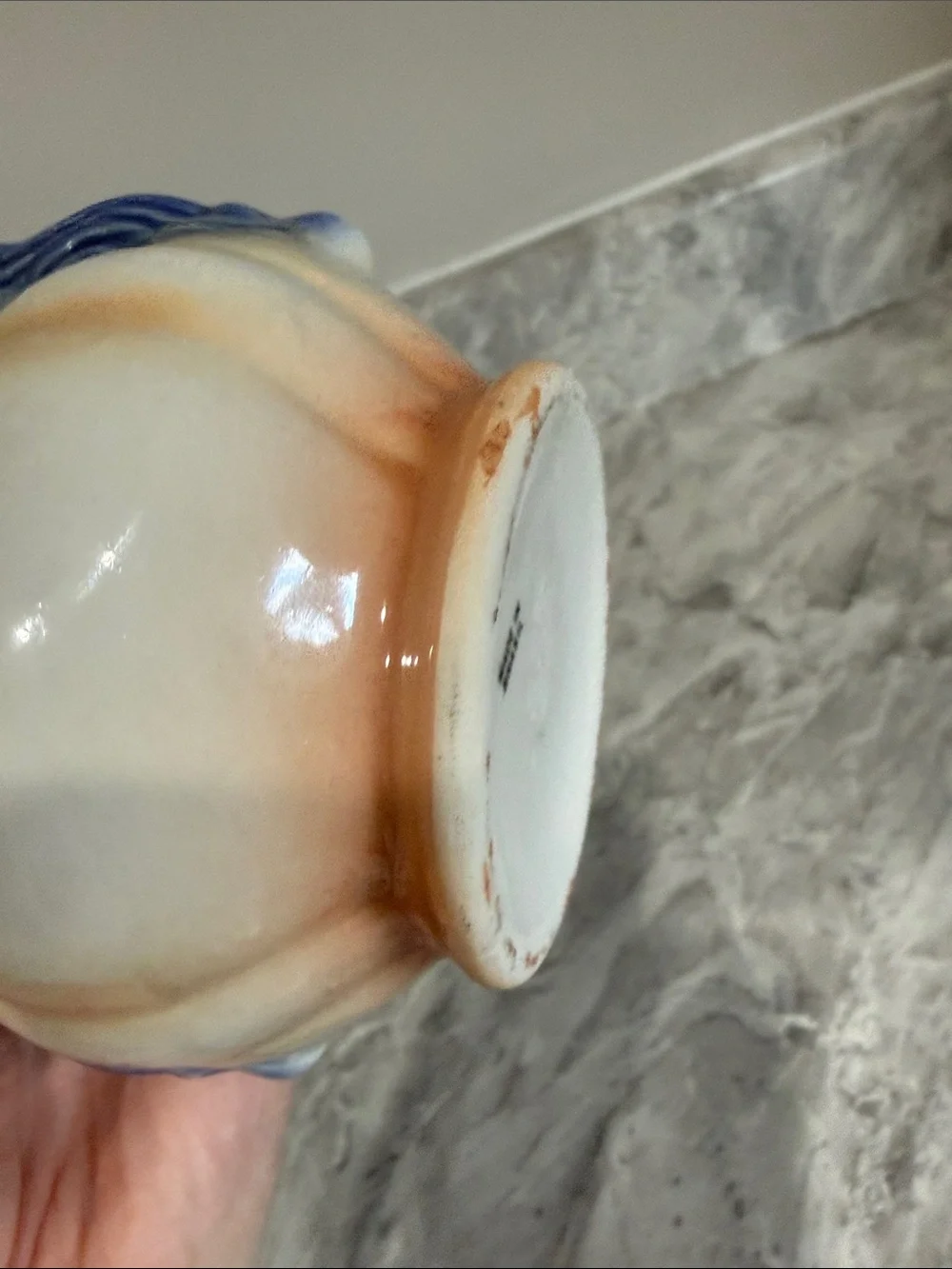 Vintage Made in Brazil Majolica Style Floral Ceramic Vase Blue Handles 5”